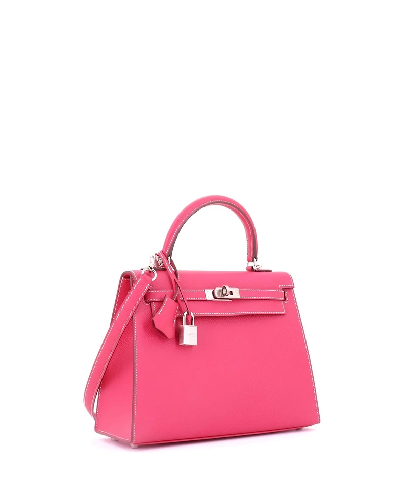 Pre-Owned Hermes Kelly 25 Handbag Pink Epsom with Palladium Hardware