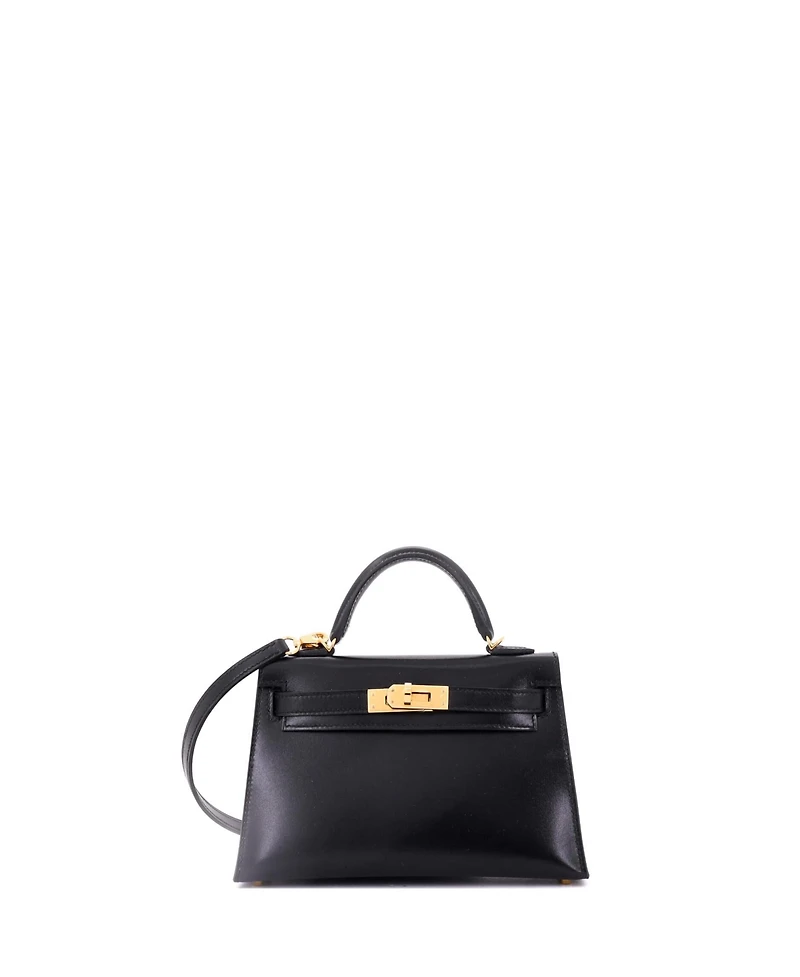 Pre-Owned Hermes Kelly 20 Handbag Black Tadelakt with Gold Hardware
