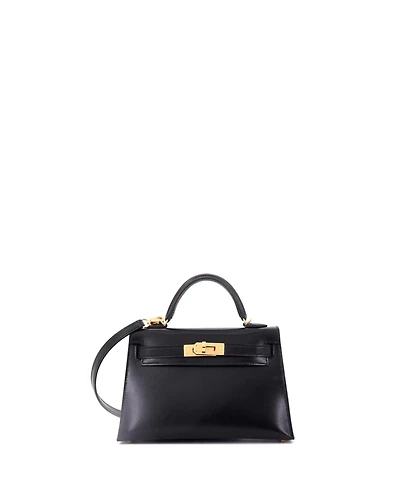 Pre-Owned Hermes Kelly 20 Handbag Black Tadelakt with Gold Hardware