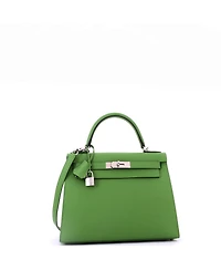 Pre-Owned Hermes Kelly 28 Handbag Green Epsom with Palladium Hardware