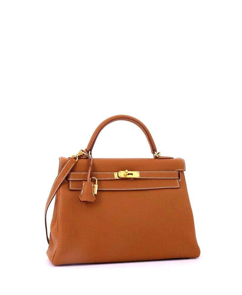 Pre-Owned HERMES Kelly 32 Handbag Brown Togo with Gold Hardware