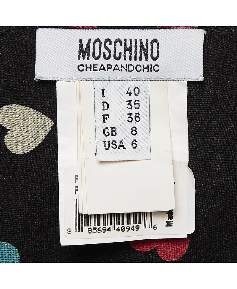 Pre-Owned Moschino Women's Cheap And Chic Black Heart Print Silk Maxi Skirt