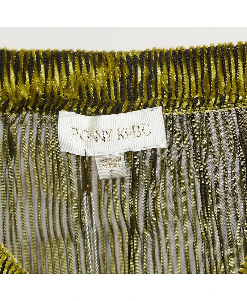 Pre-Owned Ronny Kobo Women's Green/black Devore Midi Jay Skirt