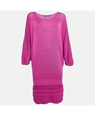 Pre-Owned Roberto Cavalli Women's Pink Pointelle Knit Dolman Sleeve Mini Dress
