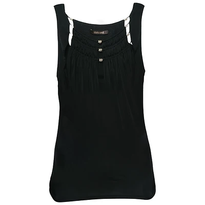 Pre-Owned Roberto Cavalli Women's Beige Cotton And Modal Faux Feather Detail T-Shirt