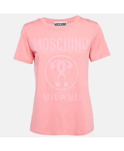 Pre-Owned Moschino Women's Couture Pink Logo Print Jersey T-Shirt