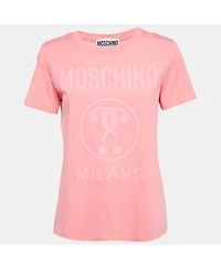 Pre-Owned Moschino Women's Couture Pink Logo Print Jersey T-Shirt