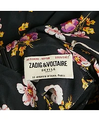Pre-Owned Zadig & Voltaire Women's Black Floral Print Silk Pleated Rabbi Peonies Show Short Dress