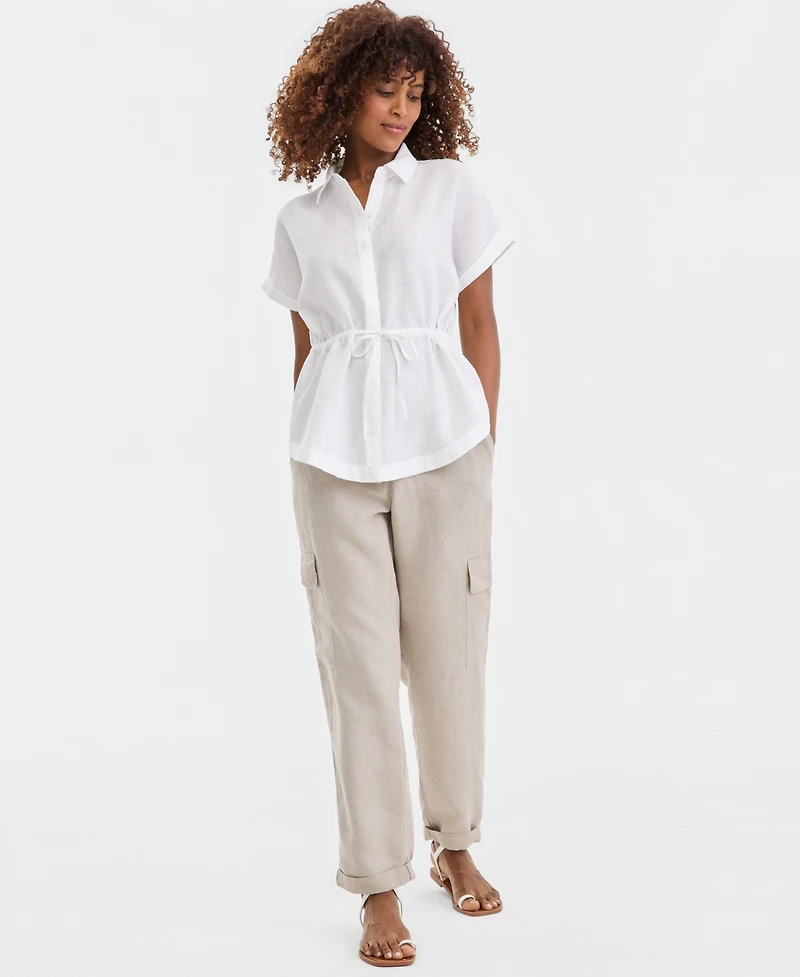 Charter Club Women's 100% Linen Drawstring-Waist Top, Macy's Exclusive
