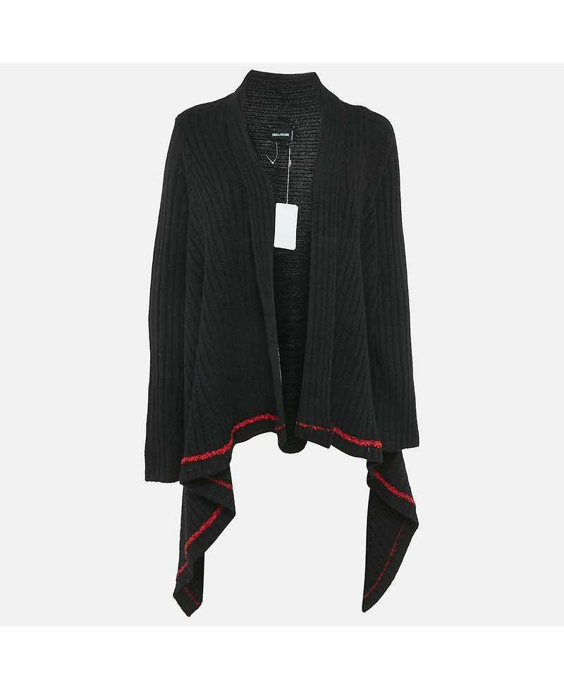 Pre-Owned Zadig & Voltaire Women's Black Rib Knit Open Front Cambi Cardigan One