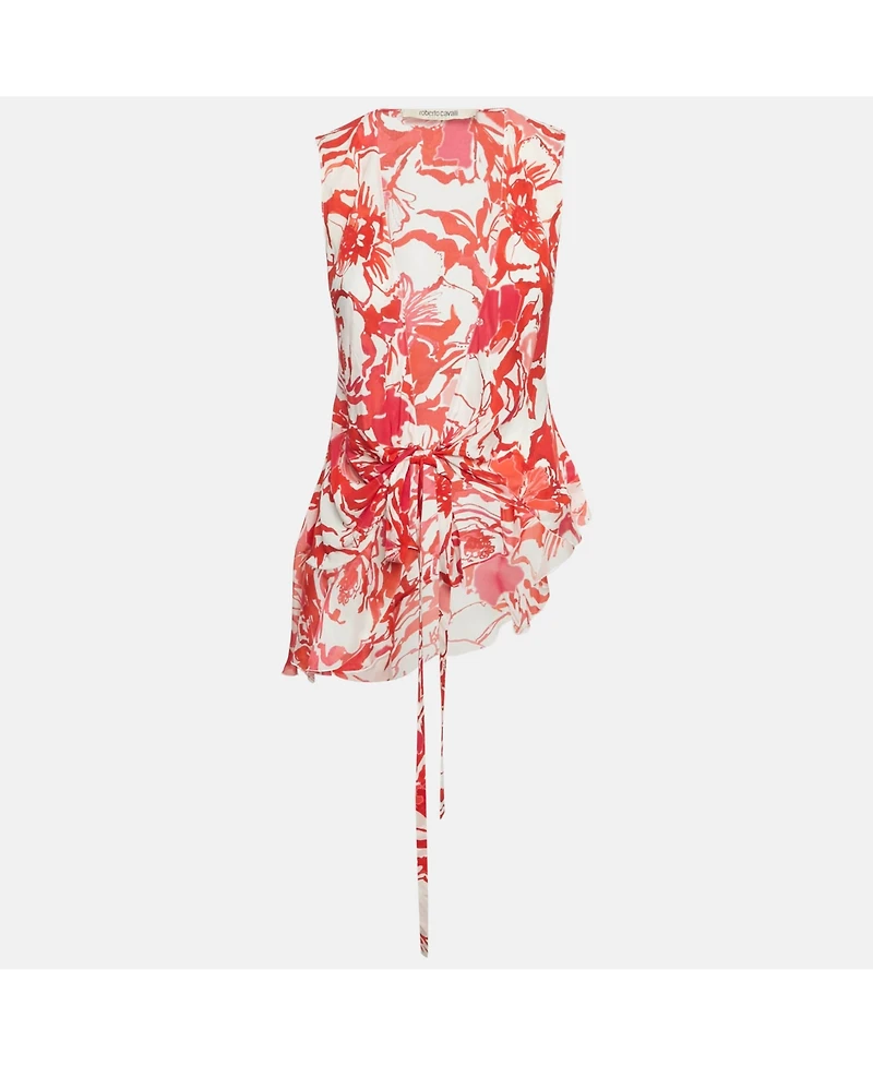 Pre-Owned Roberto Cavalli Women's Printed Silk Asymmetric Sleeveess Wrap Top