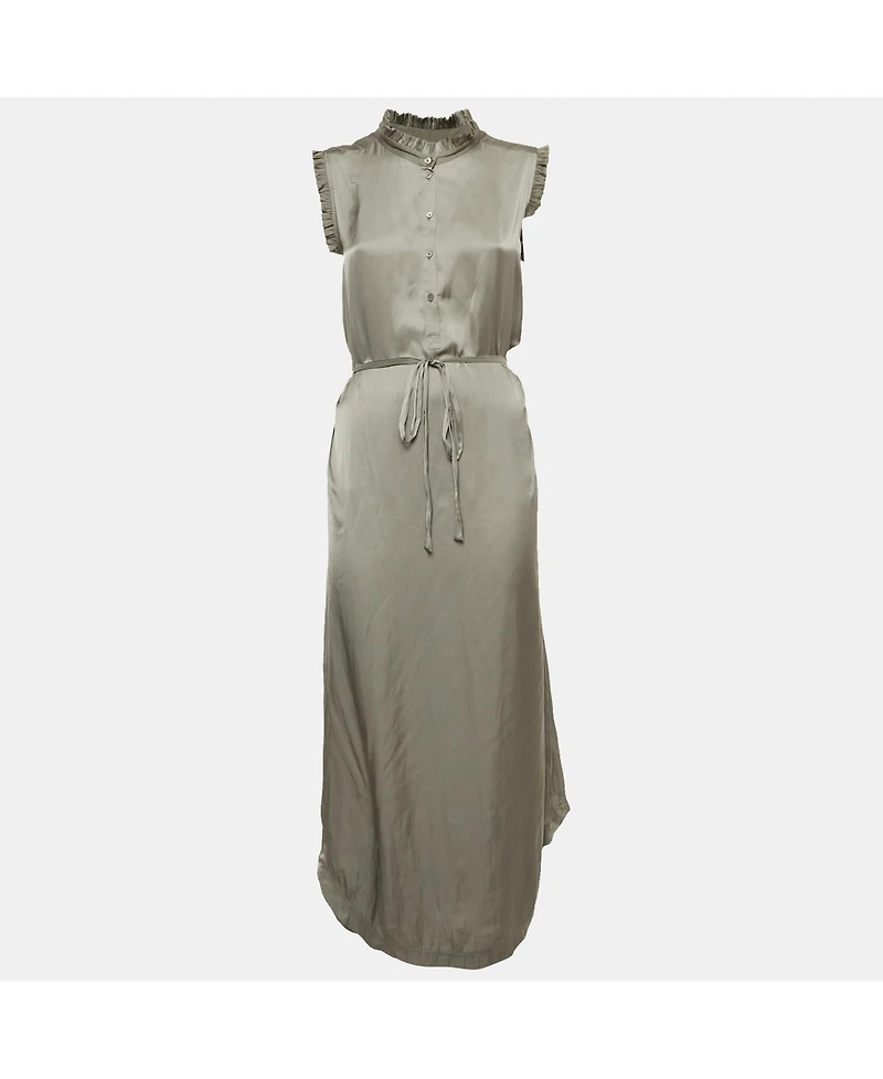 Pre-Owned Zadig & Voltaire Women's Grey Satin Belted Raos Maxi Dress