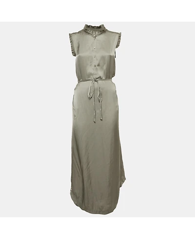 Pre-Owned Zadig & Voltaire Women's Grey Satin Belted Raos Maxi Dress