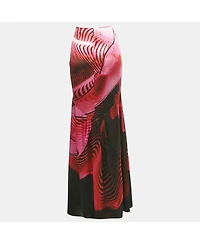 Pre-Owned Roberto Cavalli Women's Pink/black Printed Silk Maxi Skirt