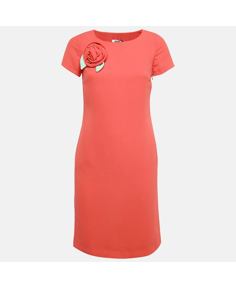 Pre-Owned Moschino Women's Cheap and Chic Red Chiffon Shift Dress with Corsage Rose Detail