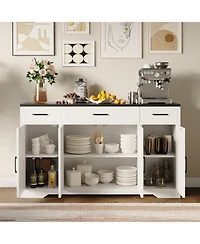 gaomon 4 Doors Modern Farmhouse Buffet Cabinet with Storage, Kitchen Cabinet Drawer and Adjustable Shelf
