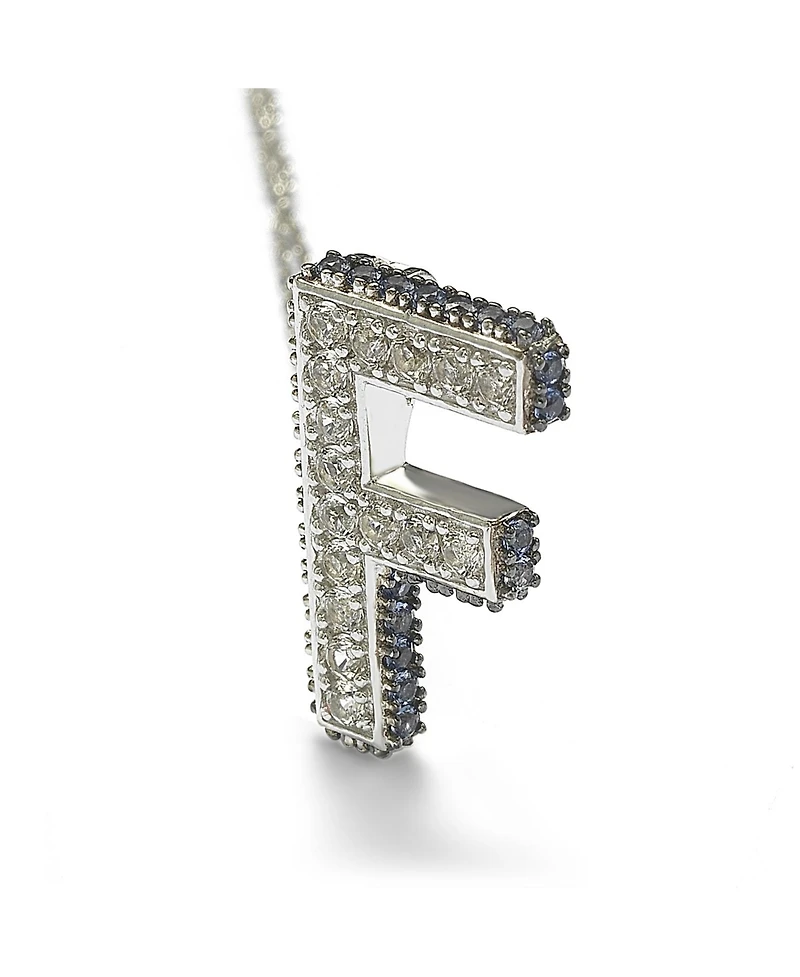 Suzy Levian Sterling Silver Sapphire 3-d Letter "F" Initial Pendant