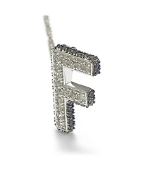 Suzy Levian Sterling Silver Sapphire 3-d Letter "F" Initial Pendant