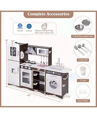 Hongge Interactive Corner Toy Kitchen Set with Light, Sounds, and Storage Cabinets - Dark Brown