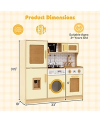 Hongge Kids Wooden Kitchen Playset with Lights, Sounds, and Storage Shelves