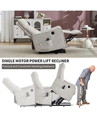 sumyeg Chenille Single Motor Power Lift Recliner Chair with Massage and Heavy Duty Motion Mechanism One Usb for Charging