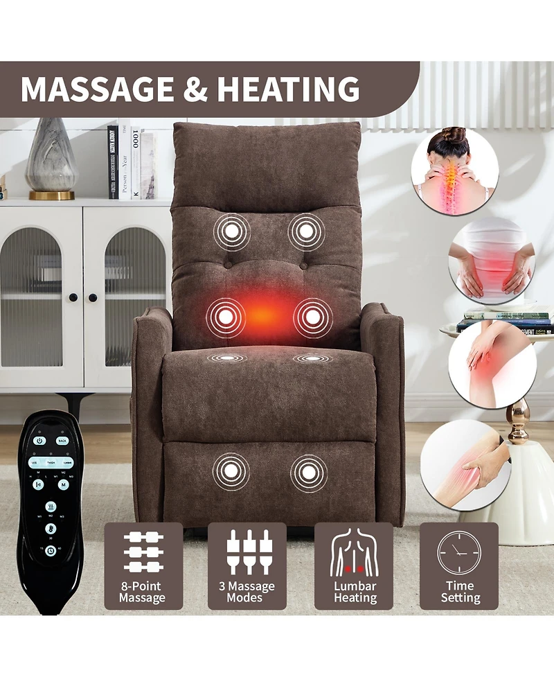 sumyeg Chenille Single Motor Power Lift Recliner Chair with Massage and Heavy Duty Motion Mechanism One Usb for Charging