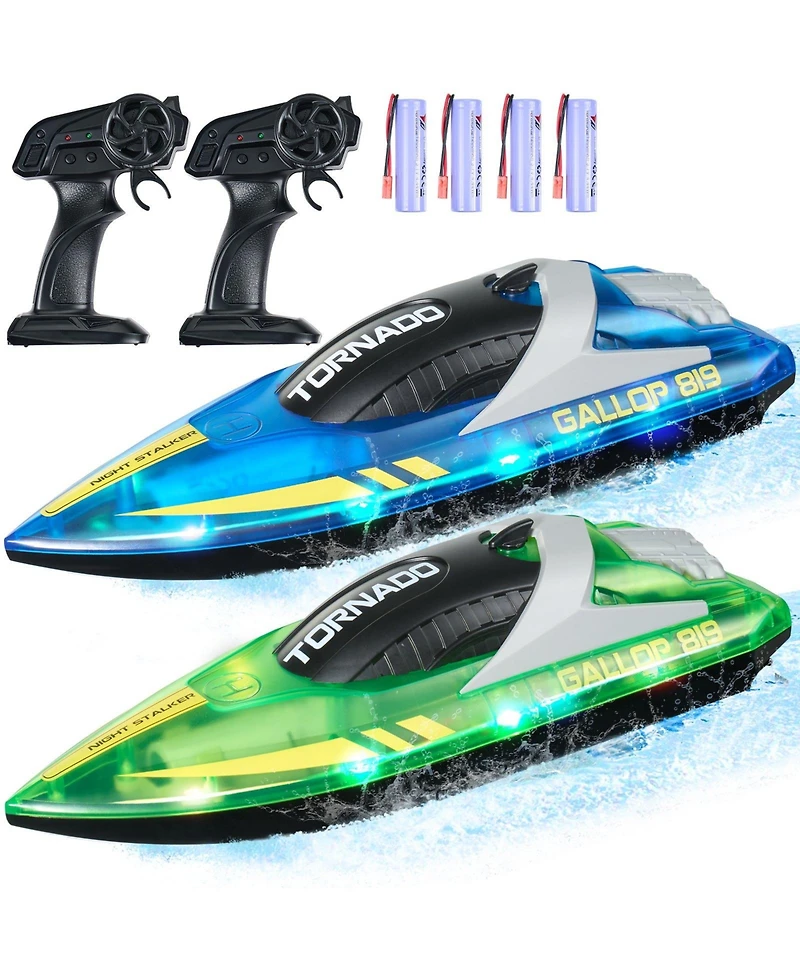 Mecale Rc Boat 2 Pack, 2.4GHz 12 km/h Racing Boats with Led Lights, 4 Batteries, Waterproof for Pools & Lakes, Gifts for Kids & Adults