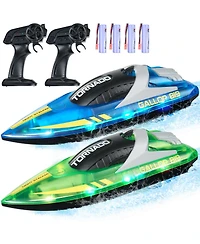 Mecale Rc Boat 2 Pack, 2.4GHz 12 km/h Racing Boats with Led Lights, 4 Batteries, Waterproof for Pools & Lakes, Gifts for Kids & Adults