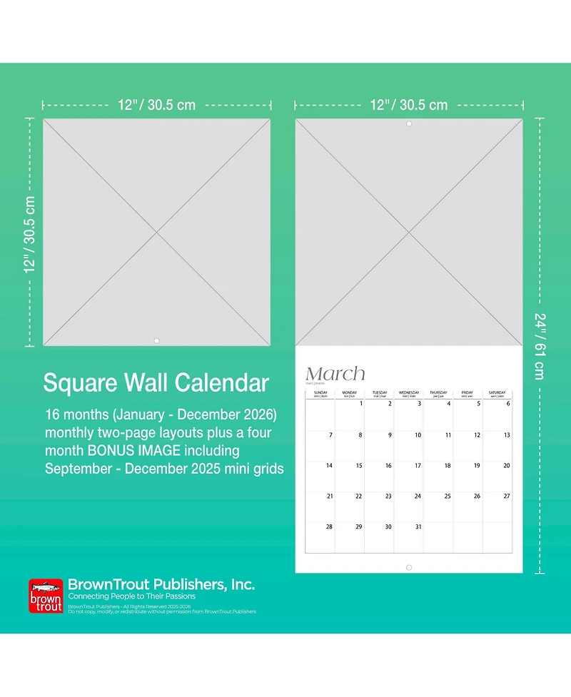 BrownTrout Monthly Hanging Square Wall Calendar, 12 x 24 Inch, Pope Leo Xiv 2026