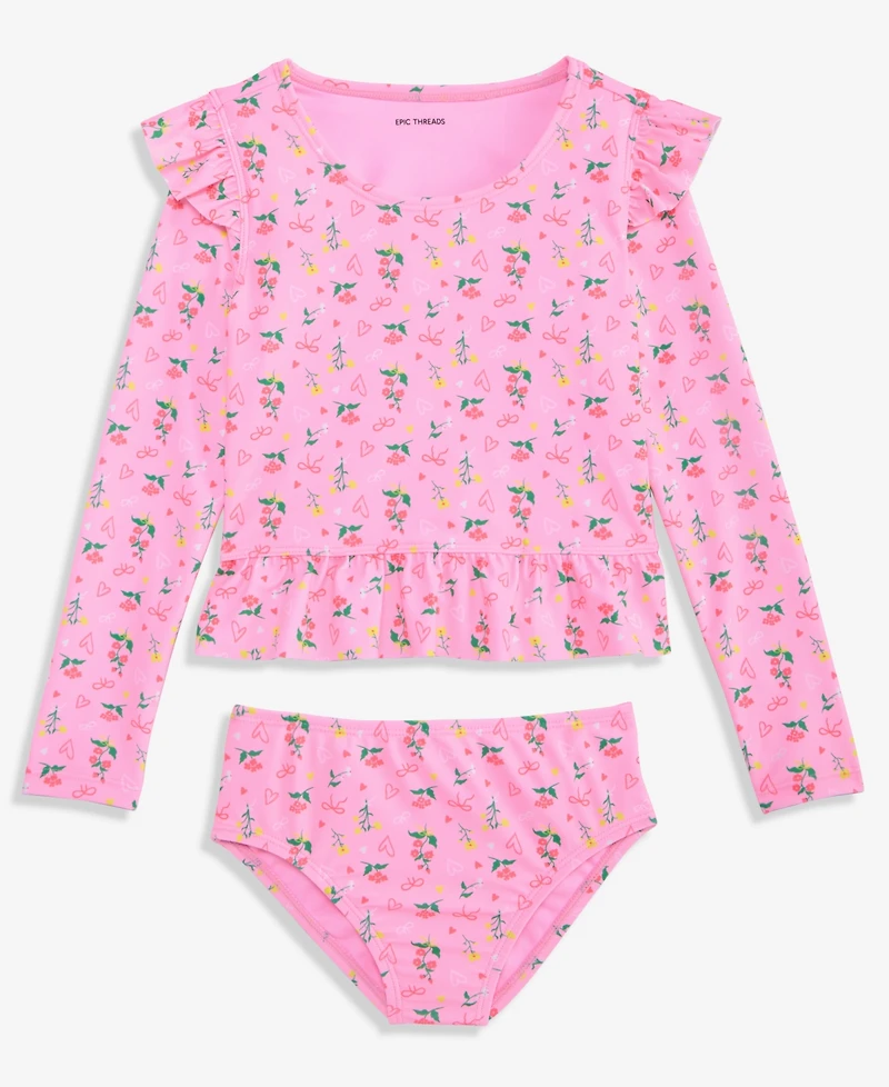 Epic Threads Toddler Girls' 2T-5T Long-Sleeve Ruffle Rashguard 2-Piece Swimsuit, Macy's Exclusive