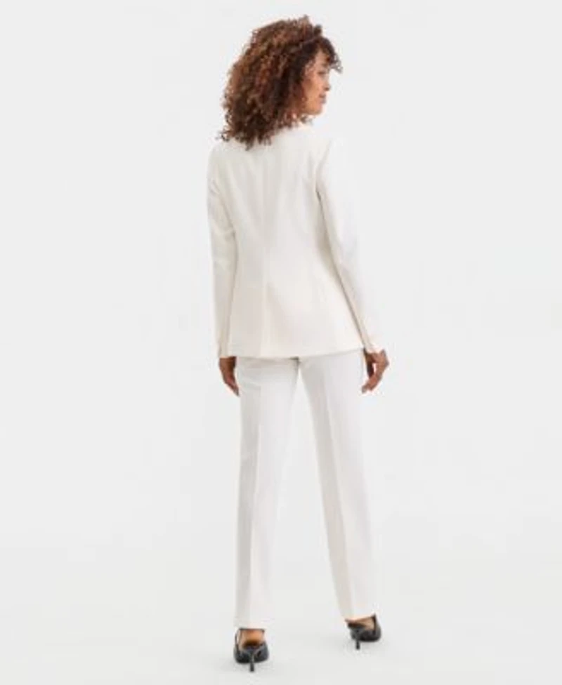 Anne Klein Womens Floral Applique One Button Jacket Mid Rise Pull On Straight Pants