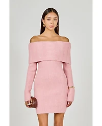 endless rose Women's Off Shoulder Sweater Mini Dress