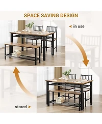 Gaomon Modern Kitchen Table Chairs Set Dining Table Set for 4 with Bench and Chairs,Kitchen Table Set with Storage Rack&Metal Frame