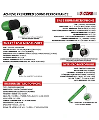 5 Core Drum Microphone Kit 9Pc All Metal Drummer Mics Tom/Snare Cymbals Wired Instrument Drums Set