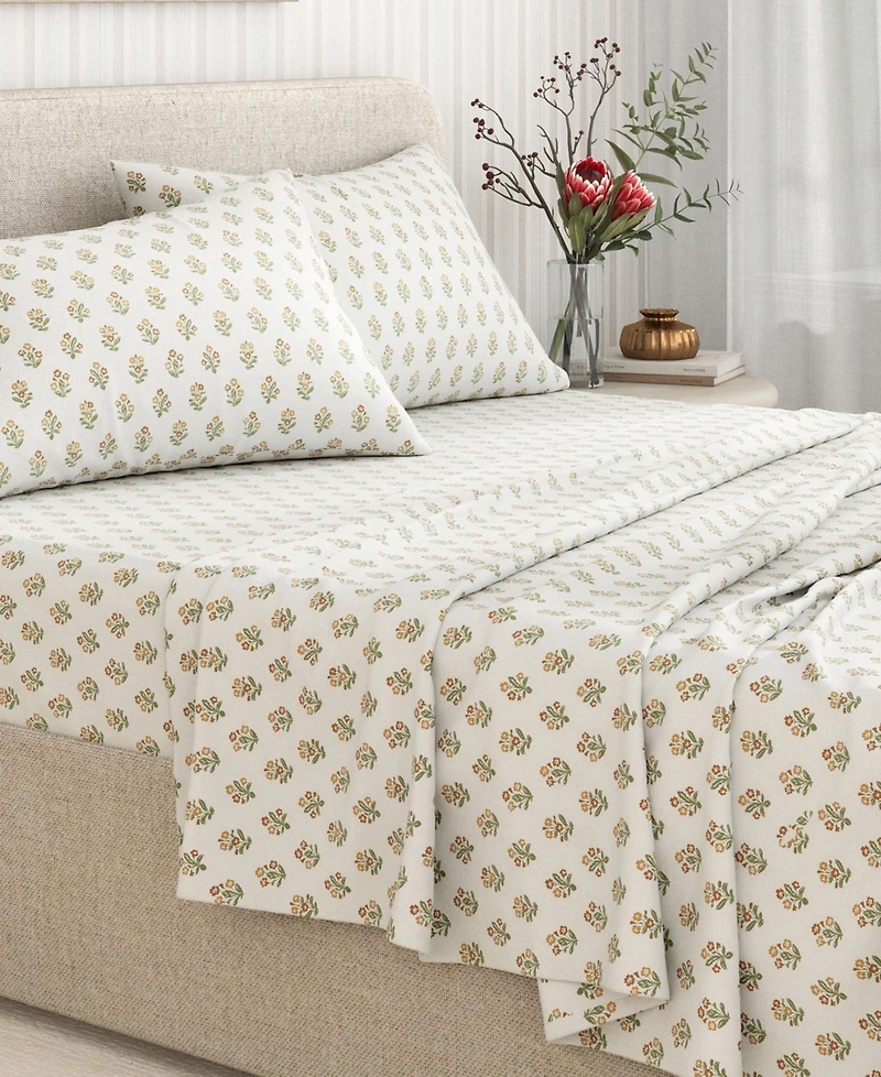 Linery & Co. Ultra-Soft Turkish Cotton Flannel Winter Floral Print Sheet Set