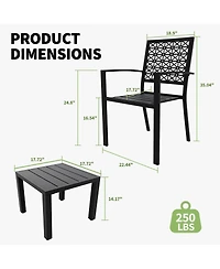 Gaomon 3 Piece Patio Bistro Set, Black Steel Outdoor Chairs and Table Set for 2, Small Modern Furniture
