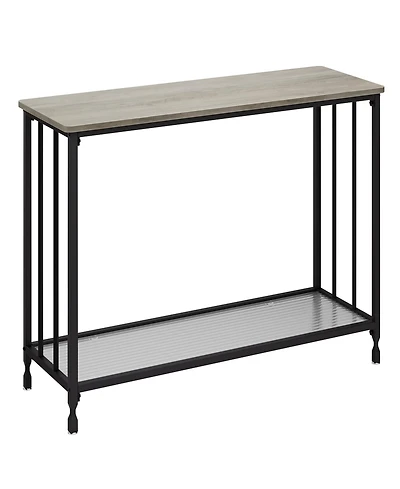 Gaomon Narrow Console Table 32" Entryway Table with Glass Shelf and Metal Frame Couch Table Side Table with 2 Storage Shelves for Living Room