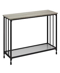 Gaomon Narrow Console Table 32" Entryway Table with Glass Shelf and Metal Frame Couch Table Side Table with 2 Storage Shelves for Living Room
