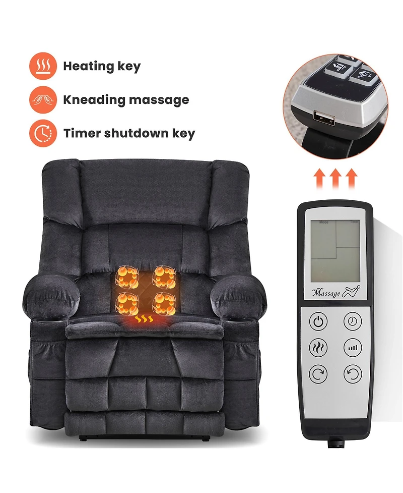 Sumyeg Dual Motor Lift Recliner with Lay Flat Waist Kneading Heat and Cup Holders