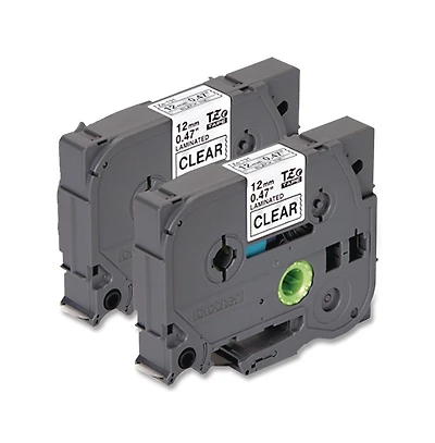 Brother P-Touch TZE1312PK Tze Standard Adhesive 0.47 in. x 26.2 ft. Laminated Labeling Tapes - Black On Clear (2/Pack