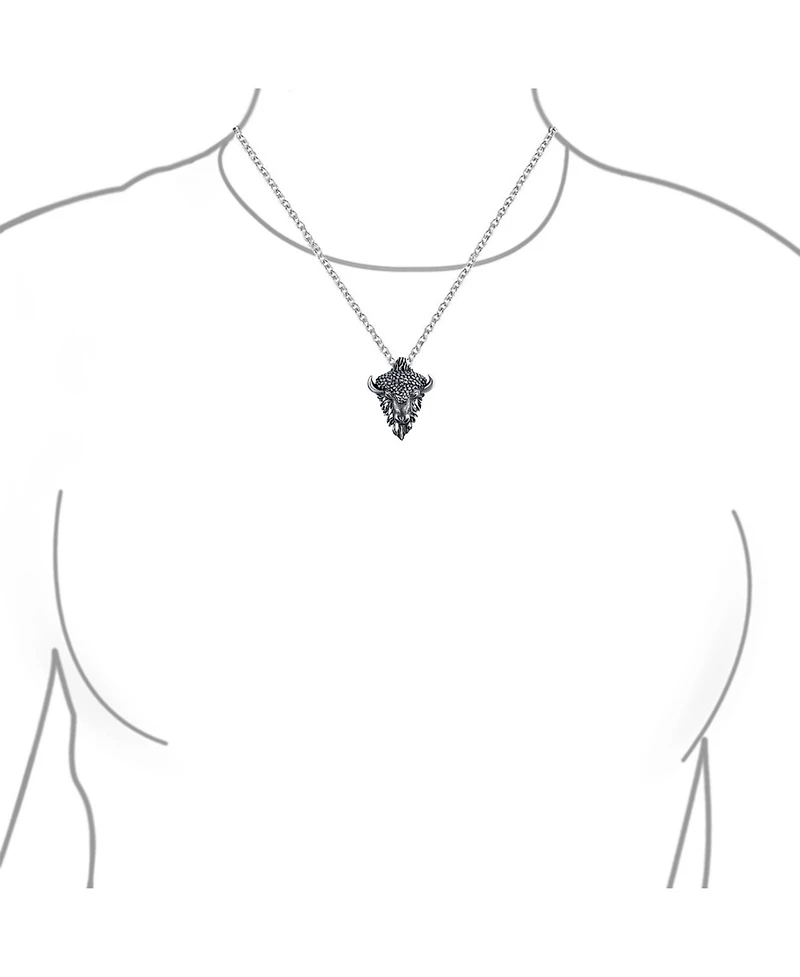 Bling Jewelry Animal Bull Head Pendant Necklace Antiqued Sterling Silver