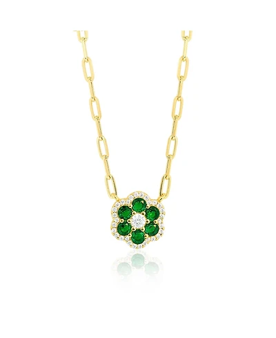 Etoielle Vermeil Paperclip Created Emerald and Cz Flower Layering Necklace