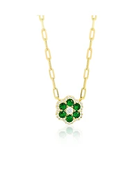 Etoielle Vermeil Paperclip Created Emerald and Cz Flower Layering Necklace