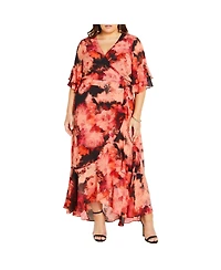 City Chic Women's Mischa Floral Wrap Ruffle Maxi Dress