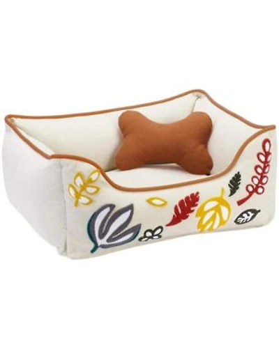 Blueberry Pet Plush Chenille Embroidered Linen Dog Bed Removable Washable Cover With Squeaky Pillow With Baby Pink