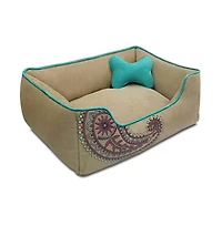 Blueberry Pet Embroidered Paisley Bed with Fully Removable and Washable Cover Squeaky Pillow Toy