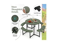 Slickblue Round Picnic Table Set with 4 Benches and Umbrella Hole