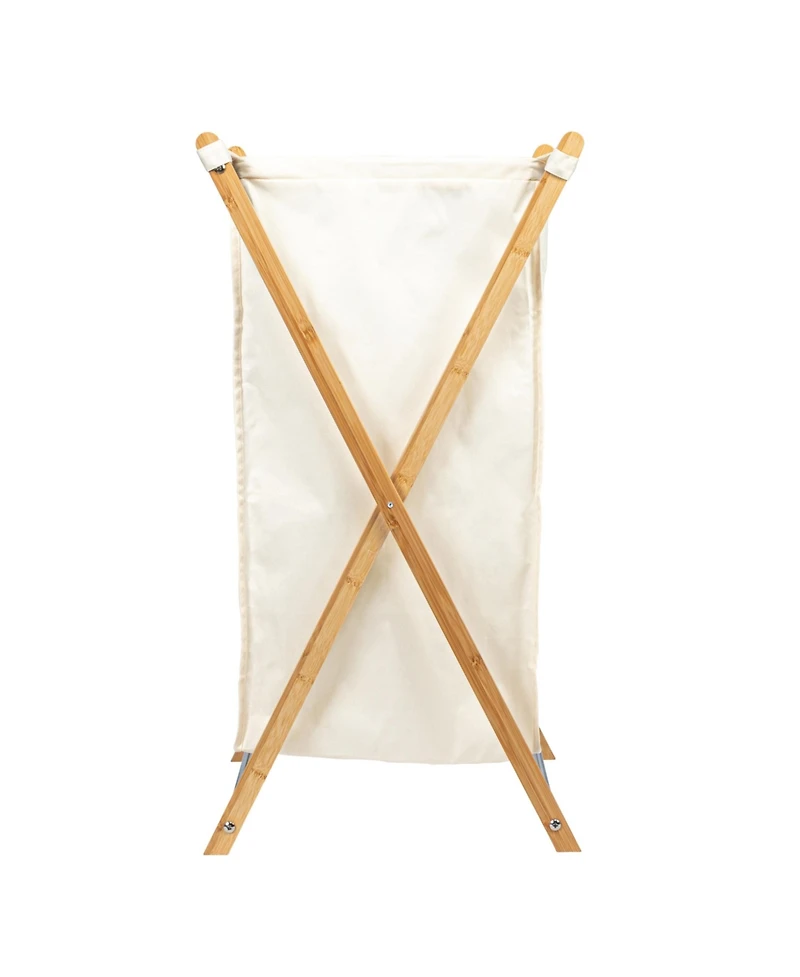 Household Essentials X-Frame Bamboo Hamper, Washable Liner, Natural.