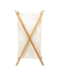 Household Essentials X-Frame Bamboo Hamper, Washable Liner, Natural.