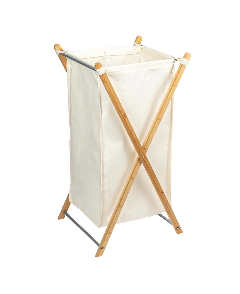 Household Essentials X-Frame Bamboo Hamper, Washable Liner, Natural.